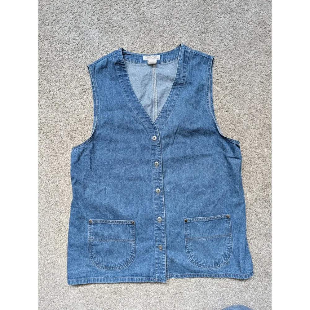 Vintage Cherokee Denim Vest Women's L 100% Cotton Tie Back Y2K 90s
